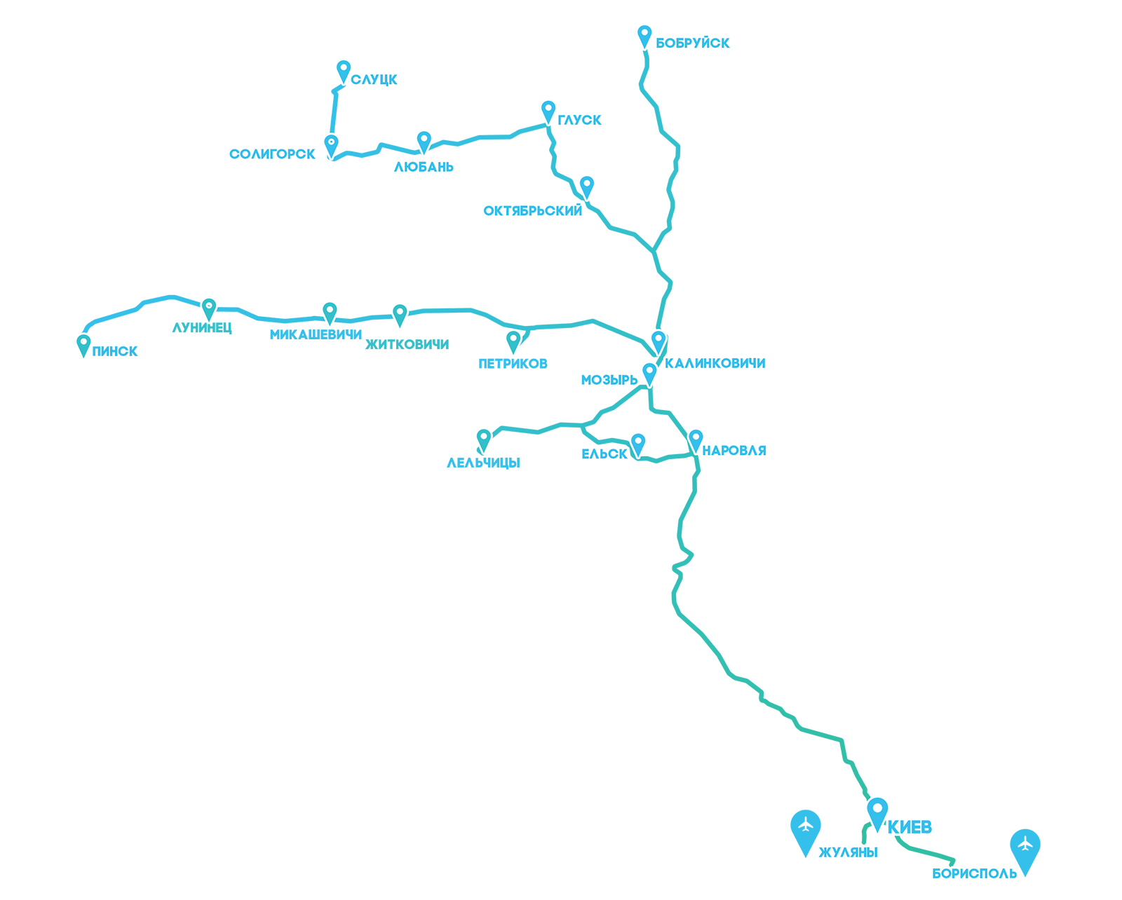 Карта дорог Беларуси Мозырь-Киев